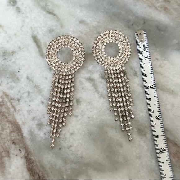 Gold & Silver Sparkly Rhinestone Dangle Statement Earrings-Holiday Party NYE - Picture 5 of 12